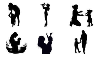 Vector silhouettes of people evolving through dance, sport, and music, including women, men, and children