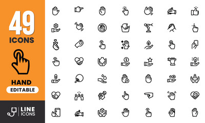 Minimal Bold Line Hand Gesture Icons for Touch, Click, Support, Love, and Communication