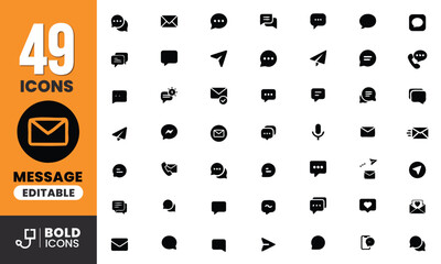 Minimal Bold Message and Chat Icons for Communication, Email, Speech Bubbles and Support