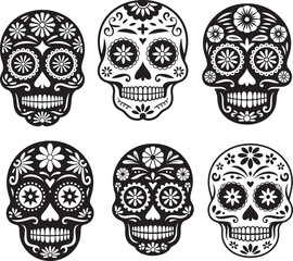 Black sugar skulls with floral decorations white