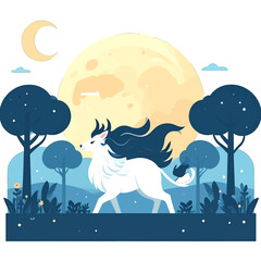 Mythical White Creature Walks Under Moonlight In Forest
