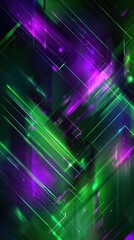 Obraz premium A neon green and purple abstract background with sharp futuristic patterns, glowing highlights, and high-tech energy. A modern and vibrant cyberpunk-inspired design.