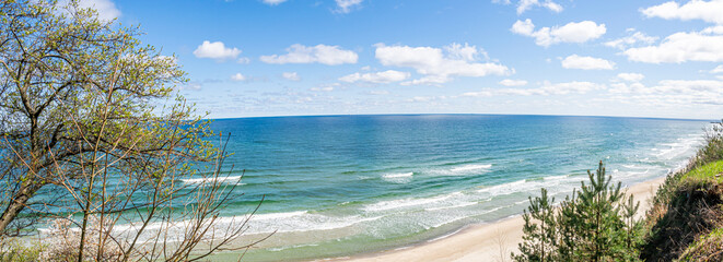 the sea seen from a cliff in the seaside town of Władysławowo