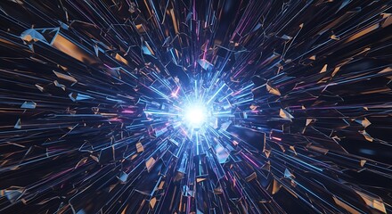 Abstract Light Burst with Shattered Glass and Neon Colors in Futuristic Style