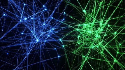 Abstract Glowing Network Blue and Green Nodes Connection, data , technology