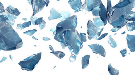 Abstract light blue ice shards floating in the air isolated on transparent background