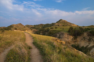 View from Wind Canyon Trail in Theodore Roosevelt National Park at golden hour