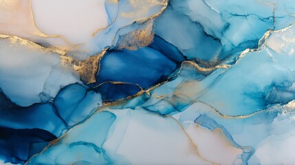 Fototapeta premium Fluid Art Blue and Gold Ink Wash, Abstract, ModernArt