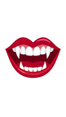 Fototapeta premium Red lips with fangs, a classic symbol of the supernatural.