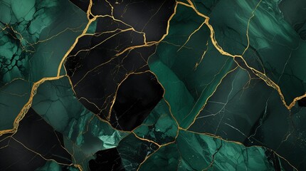 Deep Green Marble with Jagged Golden Splits