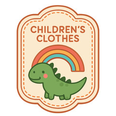 Obraz premium A cute dinosaur and rainbow design on a badge, perfect for children's clothes and branding. Hand-drawn sketched doodle badge with scribble, marker, ink, vector label, transparent background