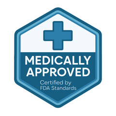 Fototapeta premium This image features a medically approved badge, certified by fda standards with a cross symbol. Modern flat vector sticker label with icon and badge style, transparent background