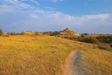 View from Wind Canyon Trail in Theodore Roosevelt National Park at golden hour