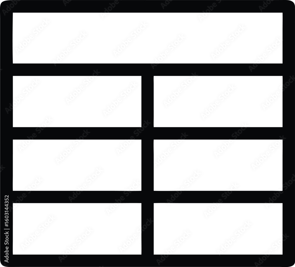 Poster simple black outline vector icon of a data table with rows and columns isolated on transparent backg