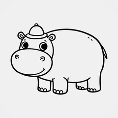  Happy cartoon hippo standing with wide mouth and tiny ears outlined in playful style for fun kids coloring pages and activities