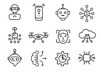 Line icons of technology and robotics representing innovation and AI  