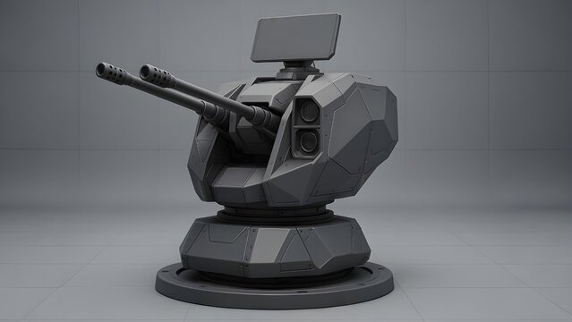 Futuristic Air Defense Turret Concept with Twin Radar-Guided Cannons &mdash; Studio Render