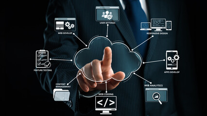 Cloud computing, cloud strategy, and cloud technology transforming digital infrastructure with scalable services, secure data storage, and cloud-based digital business solutions. Elide
