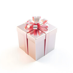 Obraz premium Gift present box, 3D illustration, metallic material, soft reflections, white background. Generative AI