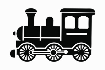 Black and White Silhouette Illustration of a Steam Train Engine