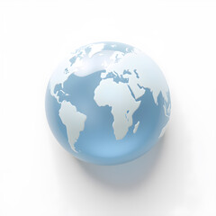 Naklejka premium Globe with airplane, 3D illustration, metallic material, soft reflections, white background. Generative AI