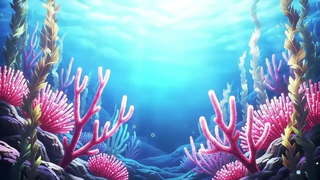 Loopable Footage Vibrant coral reef scene, ocean background, underwater
