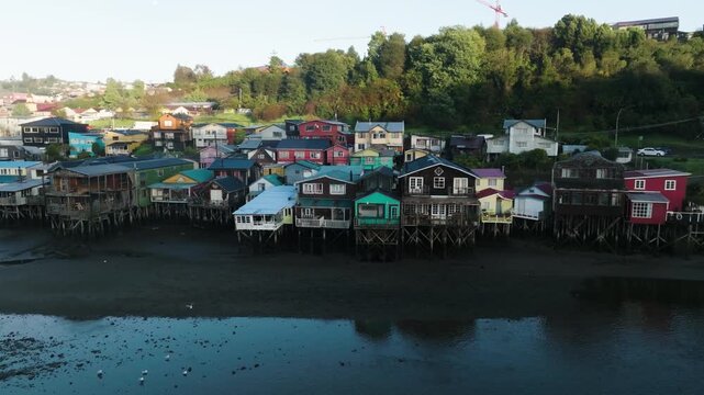 Colorful Stilt Houses in Castro Chiloe Island Chile Coastal Village Charm
