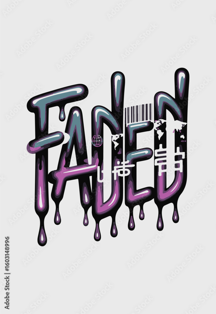 Fototapete faded graffiti style typography with drip effect print design vector