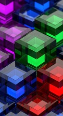 Naklejka premium Colorful Illuminated Cubes in Abstract Geometric Pattern for Technology and Digital Art