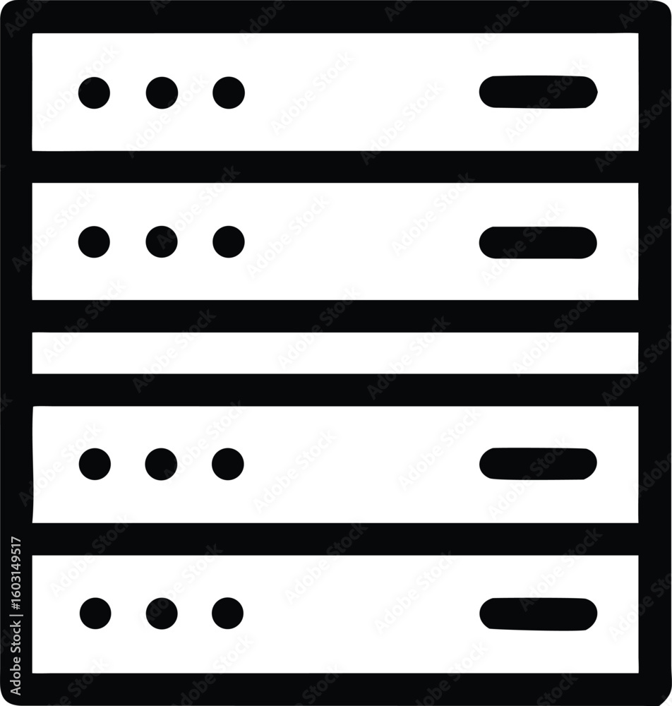 Poster single black outline vector icon representing a data server with network connections isolated on tra
