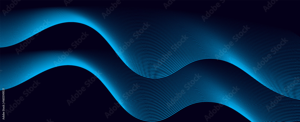 Poster Dark abstract background with glowing wave. Shiny moving lines design element. Elegant dynamic wavy lines. Modern futuristic technology concept. eps10