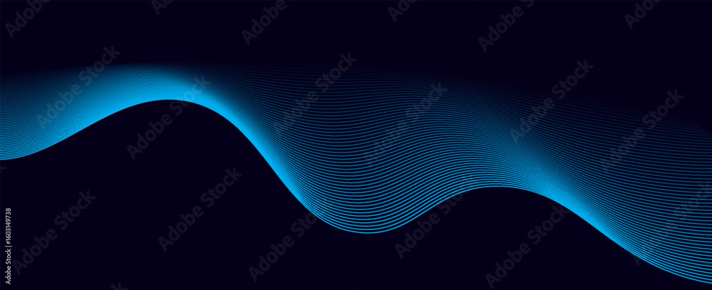Poster dark abstract background with glowing wave. shiny moving lines design element. elegant dynamic wavy 