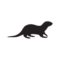 Otter Silhouette - Playful Aquatic Mammal Outline on White Background