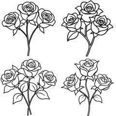 Beautiful Rose Bunch Icon – Outline Vector Illustration of Floral Rose Bouquet