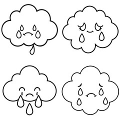 Obraz premium Crying Cloud Icon – Outline Vector Illustration of Sad Cloud with Falling Tears
