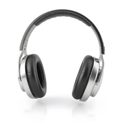 Headphones, 3D illustration, metallic material, soft reflections, white background. Generative AI