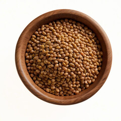 Fototapeta premium Tan seeds in wooden bowl top view