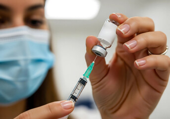 Healthcare Professional Drawing Vaccine Dose from Vial with Syringe – Precision Medical Procedure Photography