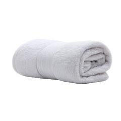 A soft, fluffy white towel rolled up neatly, isolated on a transparent background 