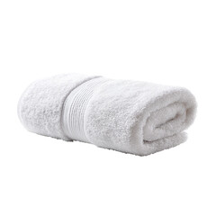 A soft, fluffy white towel rolled up neatly, isolated on a transparent background 