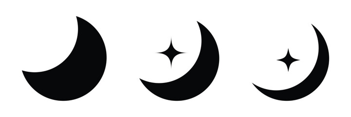 Fototapeta premium Crescent moon and star icon vector illustration for night, sky, astronomy, celestial, bedtime, dream, Islamic, minimal, outline, symbol.