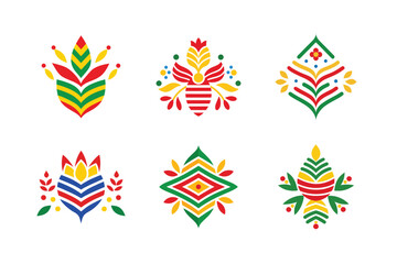 Obraz premium Beautiful floral folk motifs in symmetrical layout Color Vector illustration