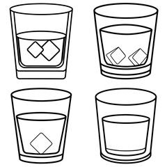 Whiskey Glass Icon – Outline Vector Illustration of Alcohol Drink in Tumbler Glass