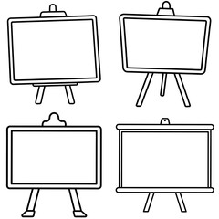 Whiteboard Icon – Outline Vector Illustration of a Classroom or Office Presentation Board