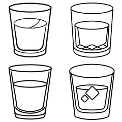 Whiskey Glass Icon – Outline Vector Illustration of Alcohol Drink in Tumbler Glass