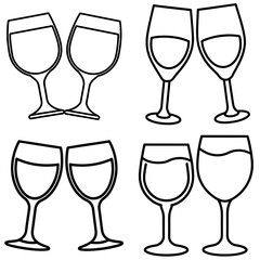 Wine Glasses Icon – Outline Vector Illustration of Elegant Drinkware for Celebration and Dining