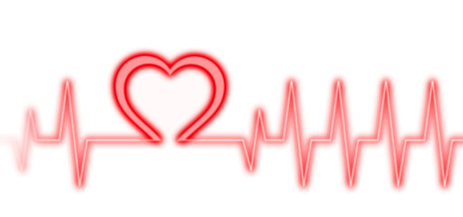 red heart with heartbeat neon Hand Drawn on Transparent Background
