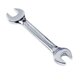 A crossed chrome wrench isolated on a white background, png, transparent