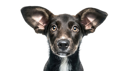 A cute little mixed-breed dog with large ears, looking at the camera, isolated on a white background, png, transparent