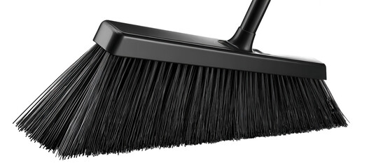 Black plastic floor broom head isolated on a white background, png, transparent